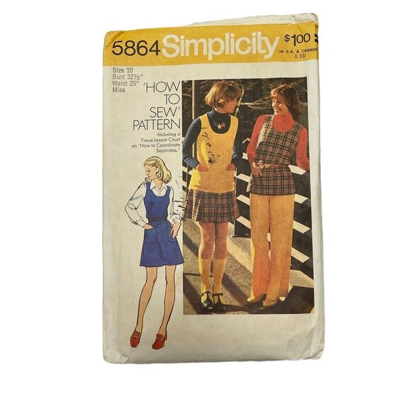 Simplicity Vintage 'How to Sew' Jumper Pattern 5864 Sz 10 Bust 32 1/2 Waist 25 - Picture 1 of 3